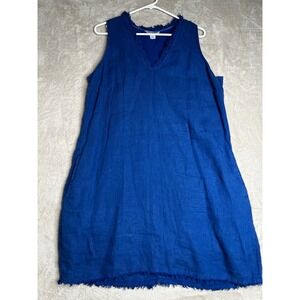 Tommy Bahama Blue Linen Fringed V Neck Sleeveless Dress L G